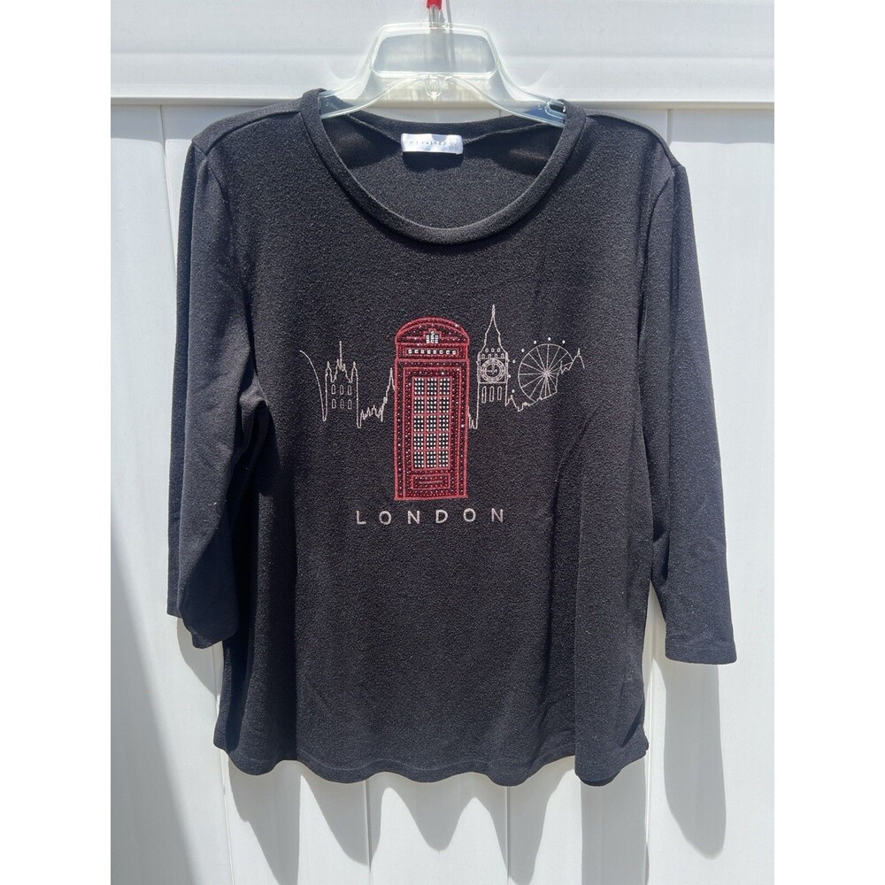 Retrology Women's XL Yop London Skyline Embellished 3/4 Sleeve